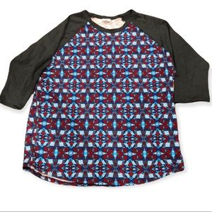EUC Womens LuLaRoe Randy Geometric Print Baseball Inspired Shirt size 3X